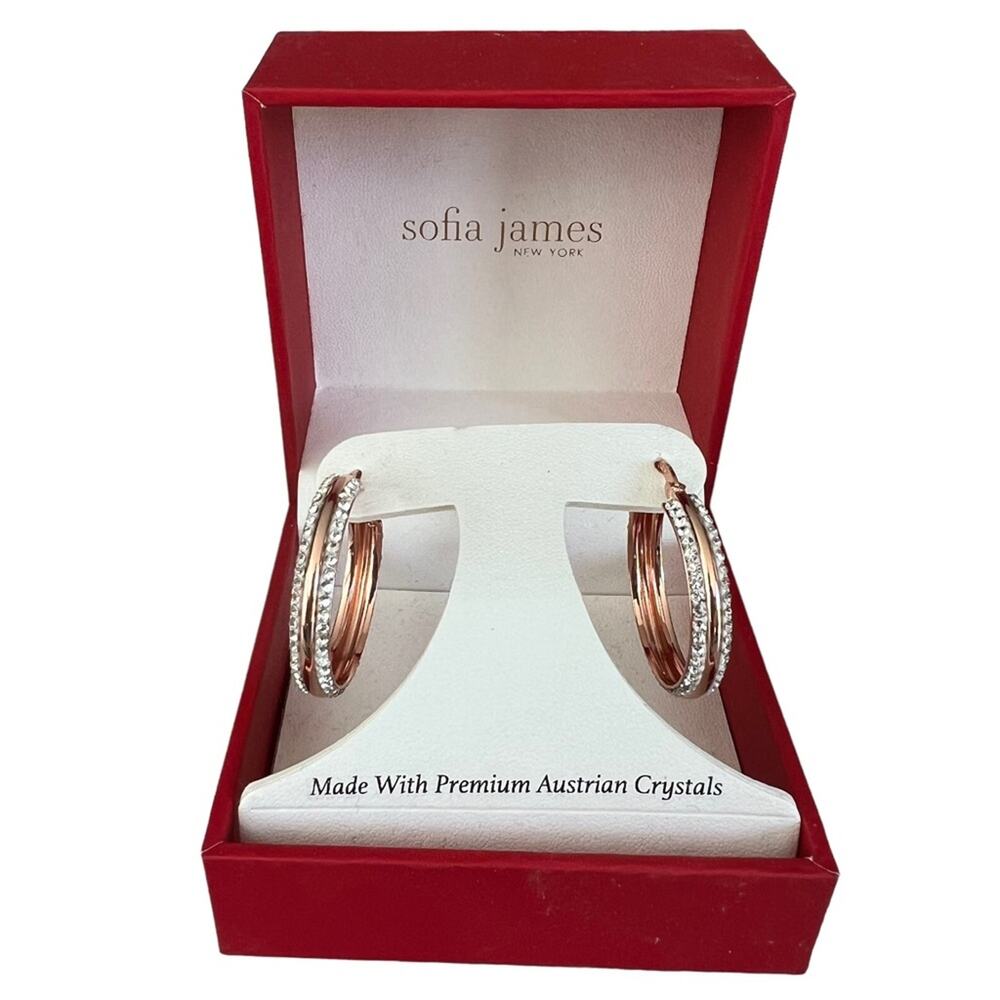 Sofia James Rose Gold Toned Rhinestone Hoop Earrings NWT